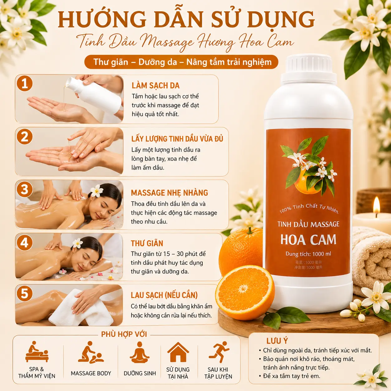 a6 Tinh Dầu Massage Hương Hoa Cam Cao Cấp 1000ml