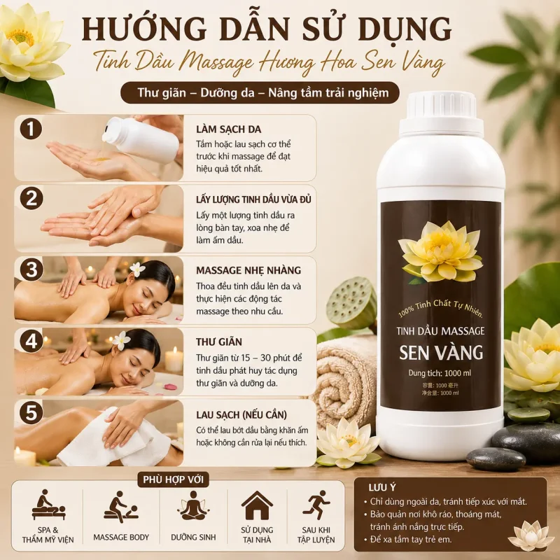 Tinh Dầu Massage Hương Hoa Sen Vàng Cao Cấp 1000ml