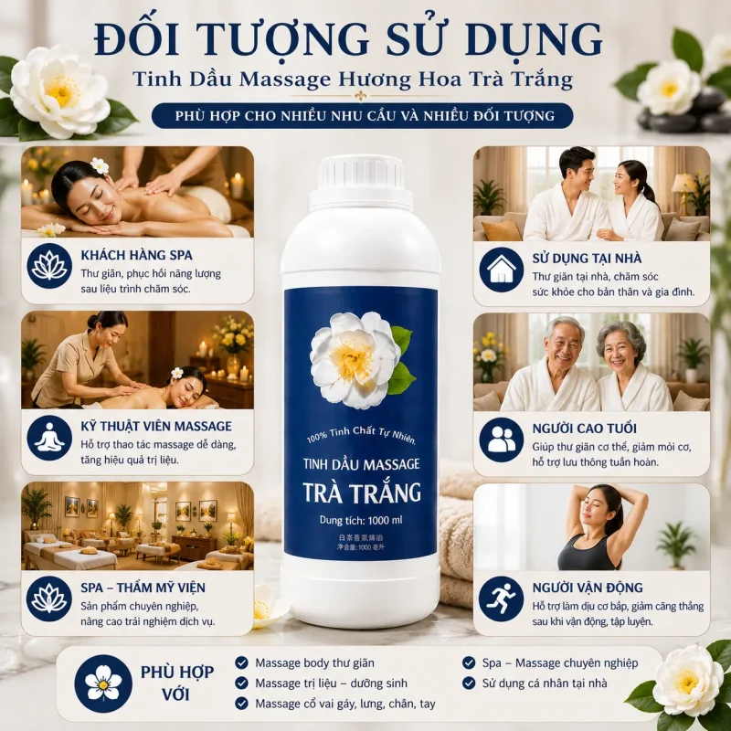 Tinh Dầu Massage Hương Hoa Trà Trắng Cao Cấp 1000ml – Dầu Massage Body Thư Giãn, Dưỡng Ẩm Da Cho Spa
