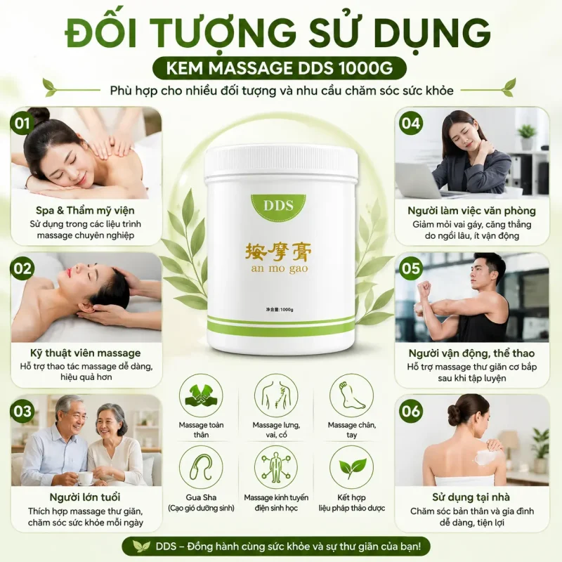 Kem Massage DDS Cho Thẩm Mỹ Viện 1000g – Hỗ Trợ Massage Kinh Tuyến Điện Sinh Học DDS