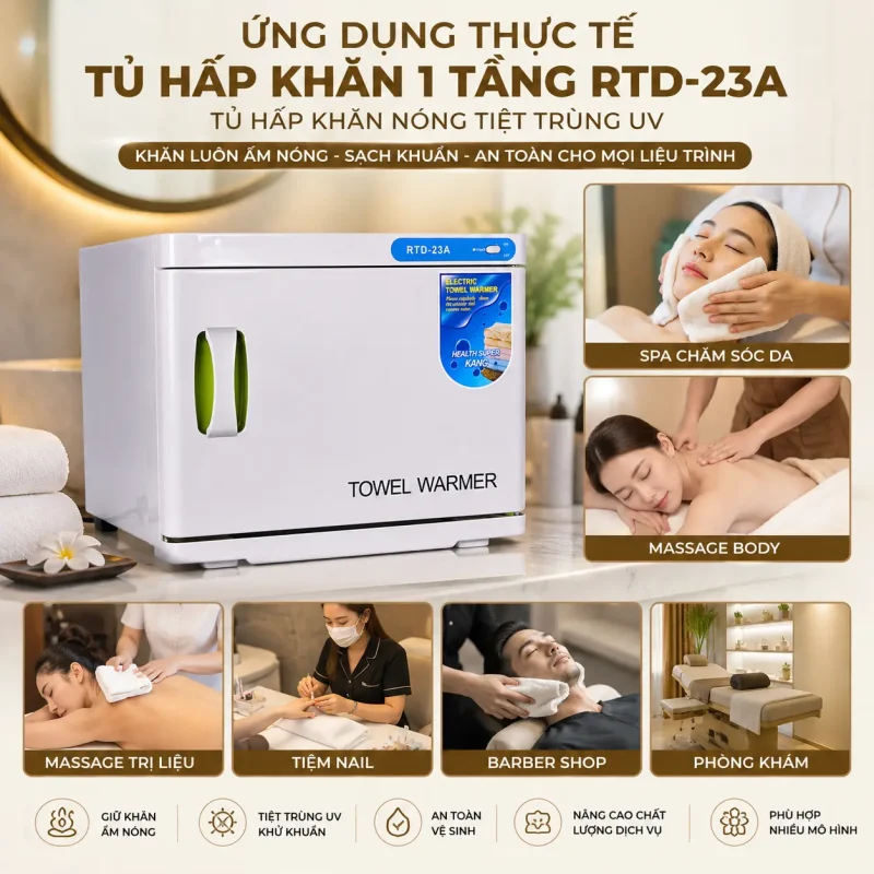 Tủ Hấp Khăn 1 Tầng RTD-23A – Tủ Hấp Khăn Nóng Tiệt Trùng UV Chuyên Dụng Cho Spa, Massage, Thẩm Mỹ