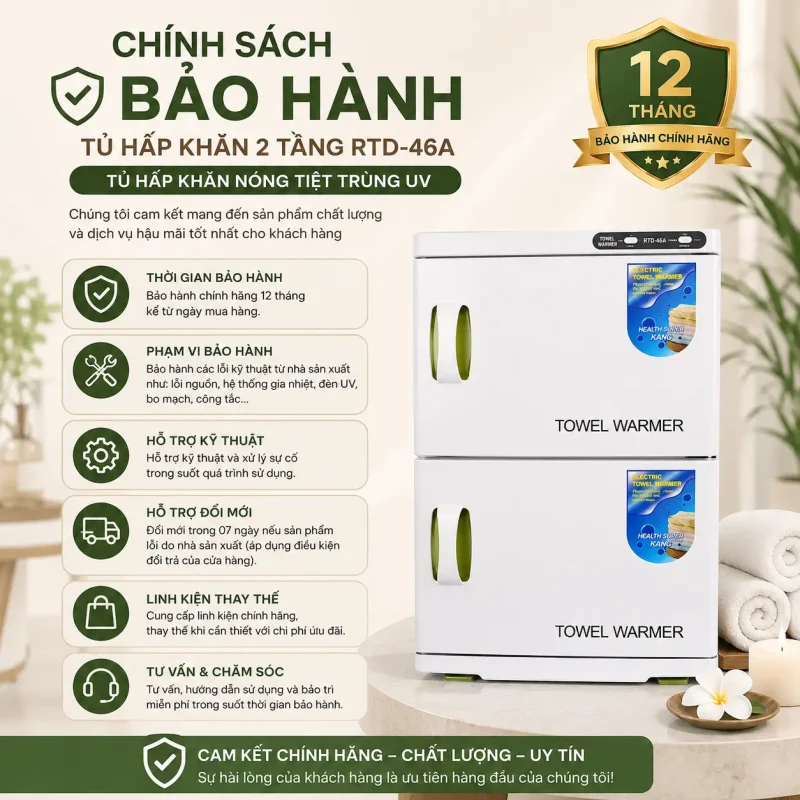 Tủ Hấp Khăn 2 Tầng RTD-46A – Tủ Hấp Khăn Nóng Tiệt Trùng UV Chuyên Dụng Cho Spa, Thẩm Mỹ Viện