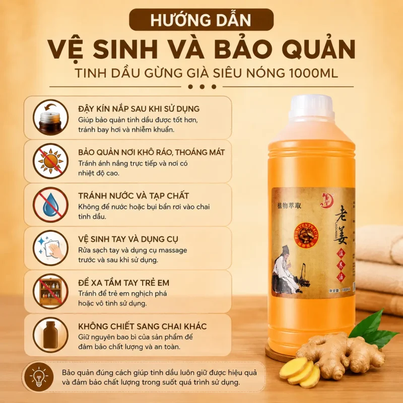 Tinh Dầu Gừng Già Siêu Nóng 1000ml – Tinh Dầu Massage Body, Cạo Gió, Dưỡng Sinh Chuyên Nghiệp