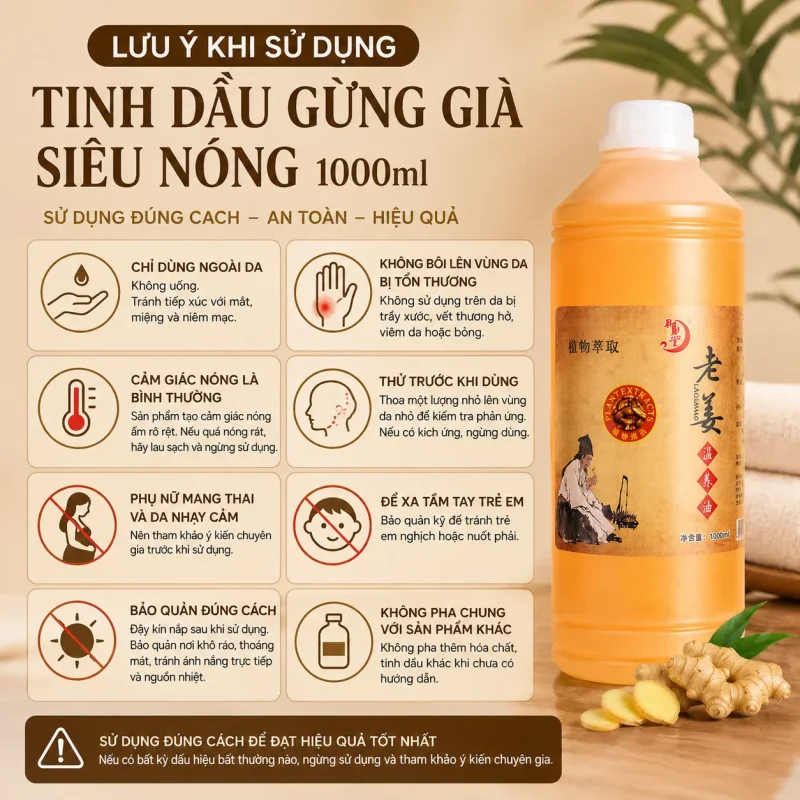 Tinh Dầu Gừng Già Siêu Nóng 1000ml – Tinh Dầu Massage Body, Cạo Gió, Dưỡng Sinh Chuyên Nghiệp