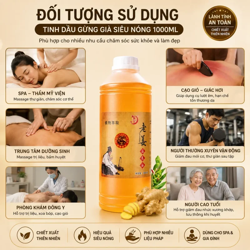 Tinh Dầu Gừng Già Siêu Nóng 1000ml – Tinh Dầu Massage Body, Cạo Gió, Dưỡng Sinh Chuyên Nghiệp