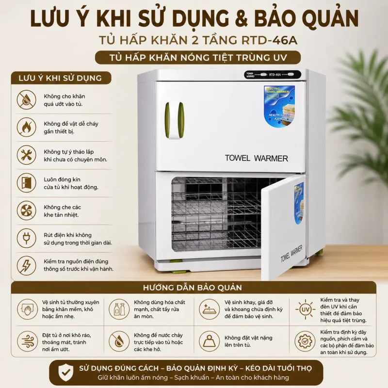 Tủ Hấp Khăn 2 Tầng RTD-46A – Tủ Hấp Khăn Nóng Tiệt Trùng UV Chuyên Dụng Cho Spa, Thẩm Mỹ Viện