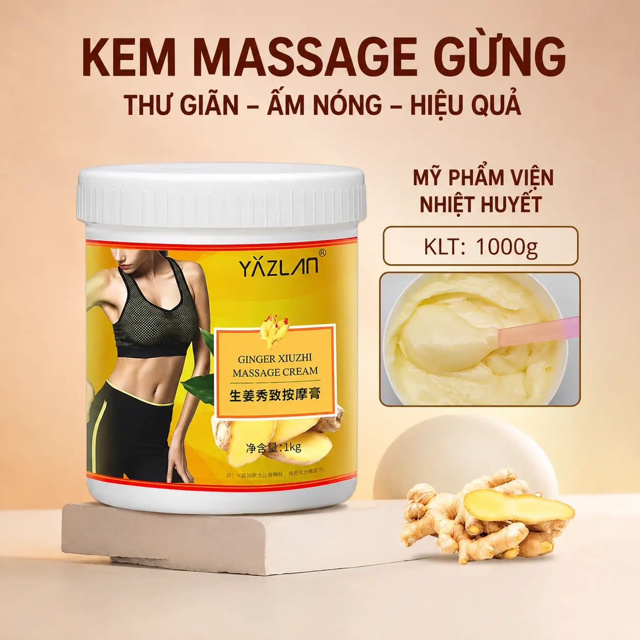 c Kem Gừng Giảm Béo Massage Cao Cấp 1000g – Hỗ Trợ Massage Săn Chắc Cơ Thể, Thư Giãn Cơ Bắp