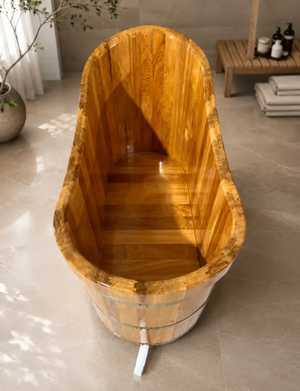 Bồn Tắm Gỗ PơMu Oval Dáng Thuyền