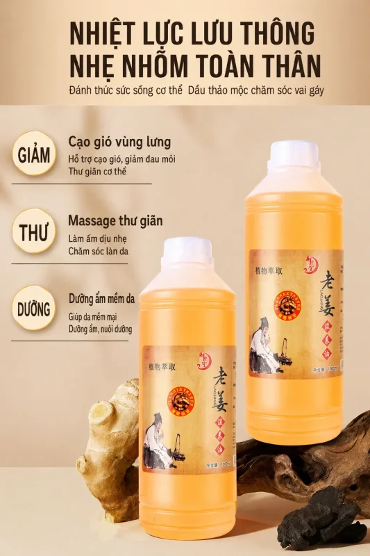Tinh Dầu Gừng Già Siêu Nóng 1000ml – Tinh Dầu Massage Body, Cạo Gió, Dưỡng Sinh Chuyên Nghiệp