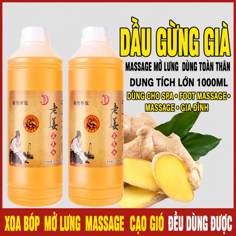 Tinh Dầu Gừng Già Siêu Nóng 1000ml – Tinh Dầu Massage Body, Cạo Gió, Dưỡng Sinh Chuyên Nghiệp