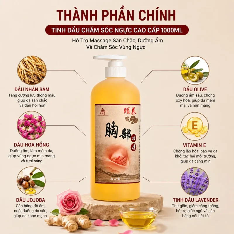 Tinh Dầu Chăm Sóc Ngực Cao Cấp 1000ml – Hỗ Trợ Massage Săn Chắc, Dưỡng Ẩm Và Chăm Sóc Vùng Ngực