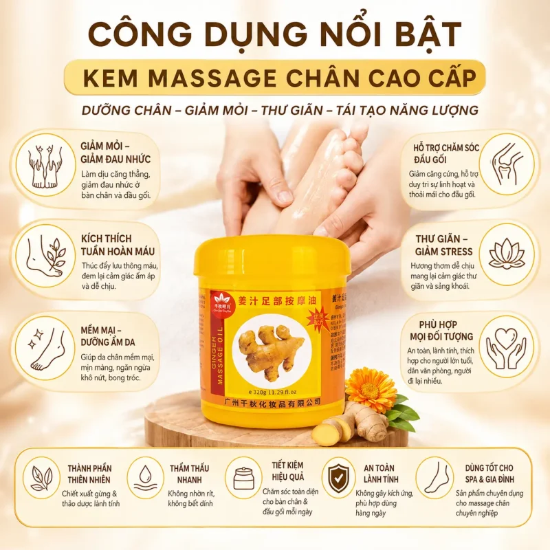 Kem Massage Chân Cao Cấp – Kem Dưỡng Massage Chân Chuyên Dụng Hỗ Trợ Chăm Sóc Bàn Chân & Đầu Gối