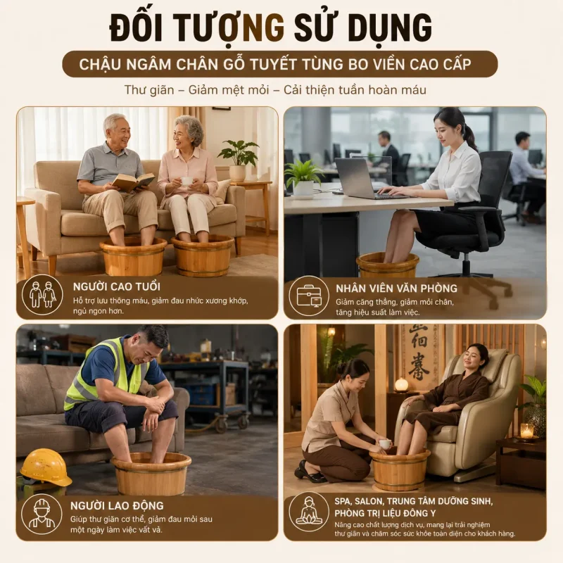 Chậu Ngâm Chân Gỗ Tuyết Tùng Bo Viền Cao Cấp – Thư Giãn, Giữ Nhiệt Tốt