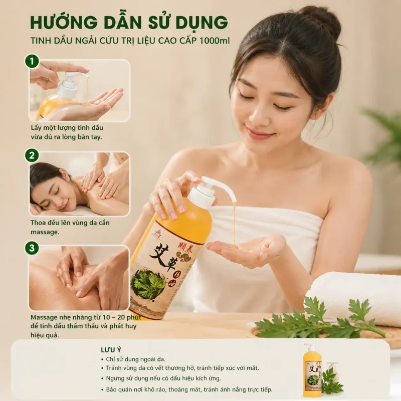 Tinh Dầu Ngải Cứu Trị Liệu Cao Cấp 1000ml – Làm Ấm Cơ Thể, Thư Giãn Cơ Bắp, Hỗ Trợ Massage Dưỡng Sinh