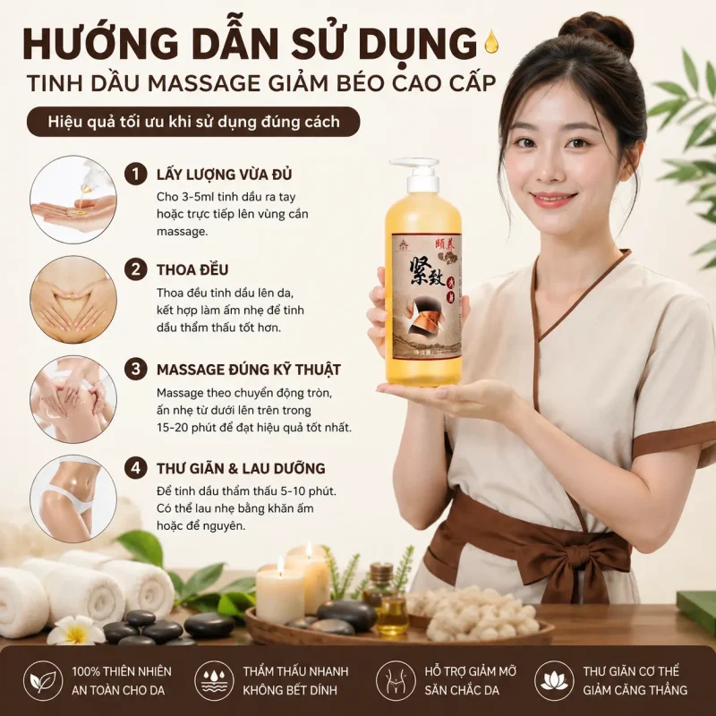 Tinh Dầu Massage Giảm Béo Cao Cấp 1000ml – Hỗ Trợ Làm Săn Chắc Eo, Thon Gọn Chân Tay, Massage Toàn Thân
