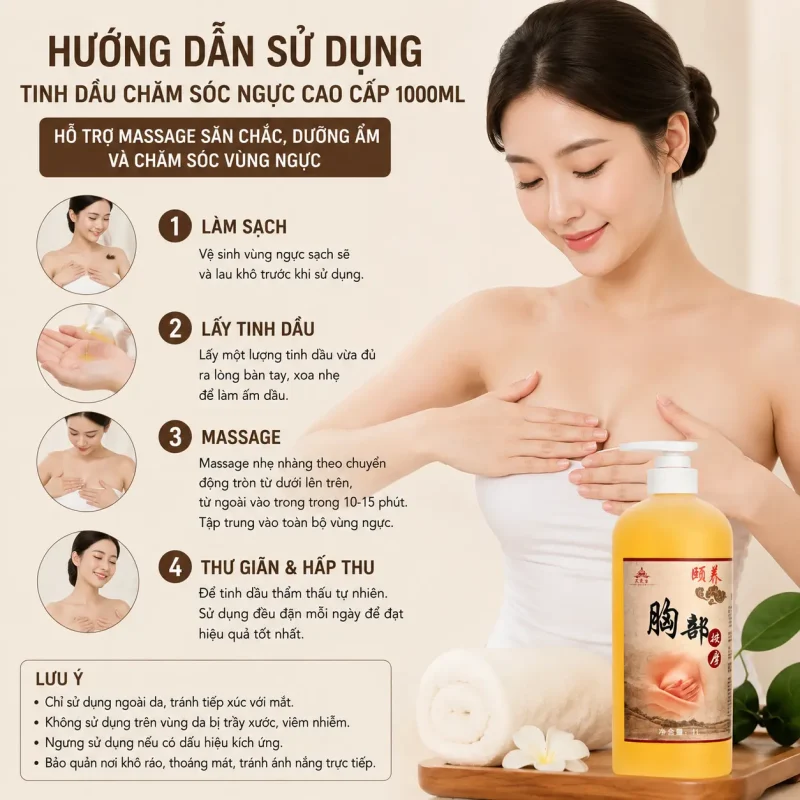 Tinh Dầu Chăm Sóc Ngực Cao Cấp 1000ml – Hỗ Trợ Massage Săn Chắc, Dưỡng Ẩm Và Chăm Sóc Vùng Ngực