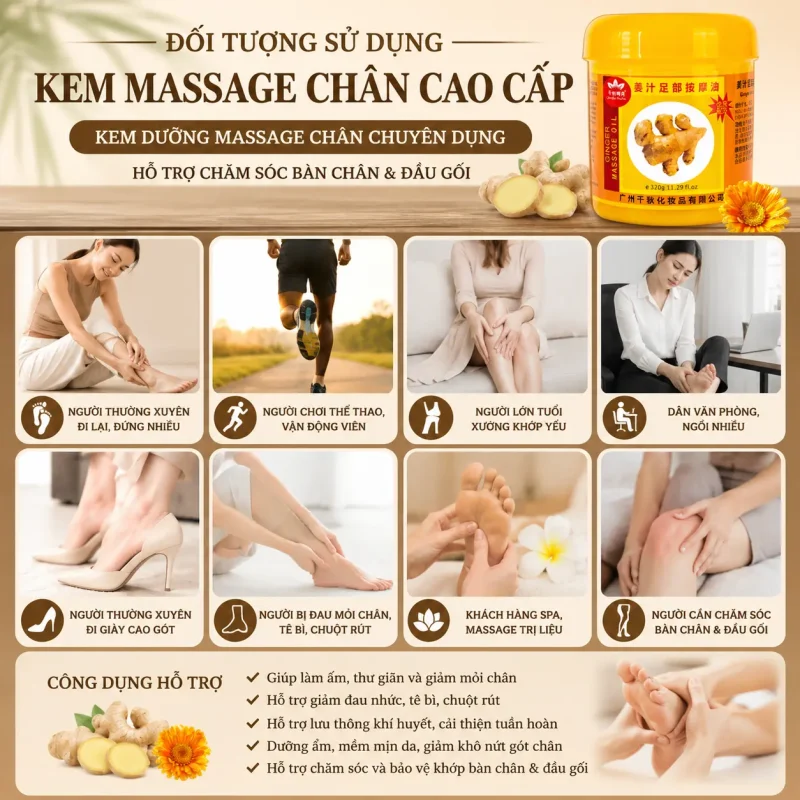 Kem Massage Chân Cao Cấp – Kem Dưỡng Massage Chân Chuyên Dụng Hỗ Trợ Chăm Sóc Bàn Chân & Đầu Gối