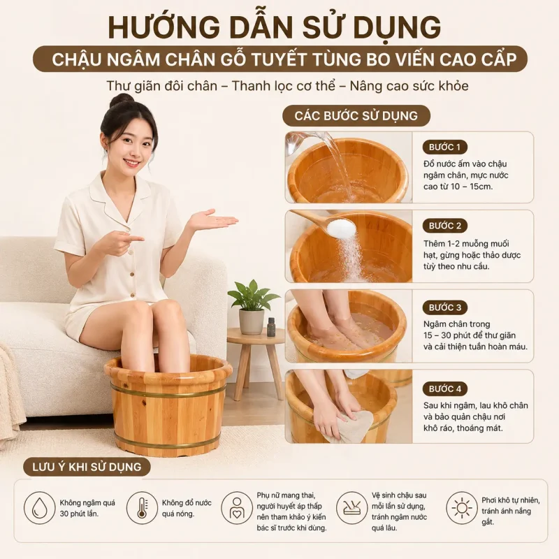Chậu Ngâm Chân Gỗ Tuyết Tùng Bo Viền Cao Cấp – Thư Giãn, Giữ Nhiệt Tốt
