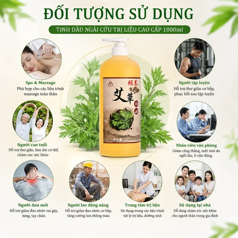 Tinh Dầu Ngải Cứu Trị Liệu Cao Cấp 1000ml – Làm Ấm Cơ Thể, Thư Giãn Cơ Bắp, Hỗ Trợ Massage Dưỡng Sinh