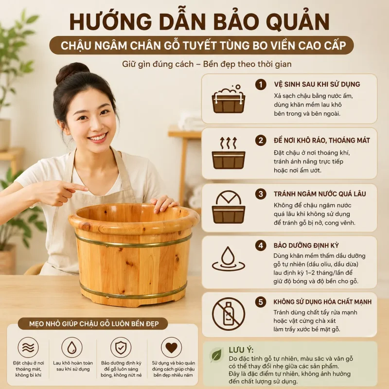 Chậu Ngâm Chân Gỗ Tuyết Tùng Bo Viền Cao Cấp – Thư Giãn, Giữ Nhiệt Tốt