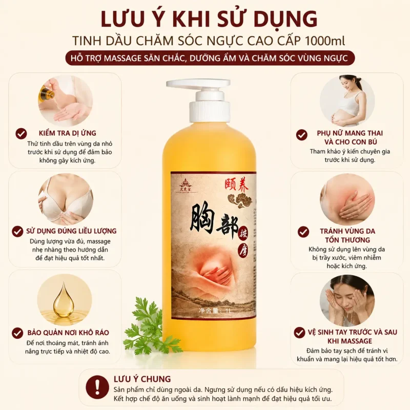 Tinh Dầu Chăm Sóc Ngực Cao Cấp 1000ml – Hỗ Trợ Massage Săn Chắc, Dưỡng Ẩm Và Chăm Sóc Vùng Ngực