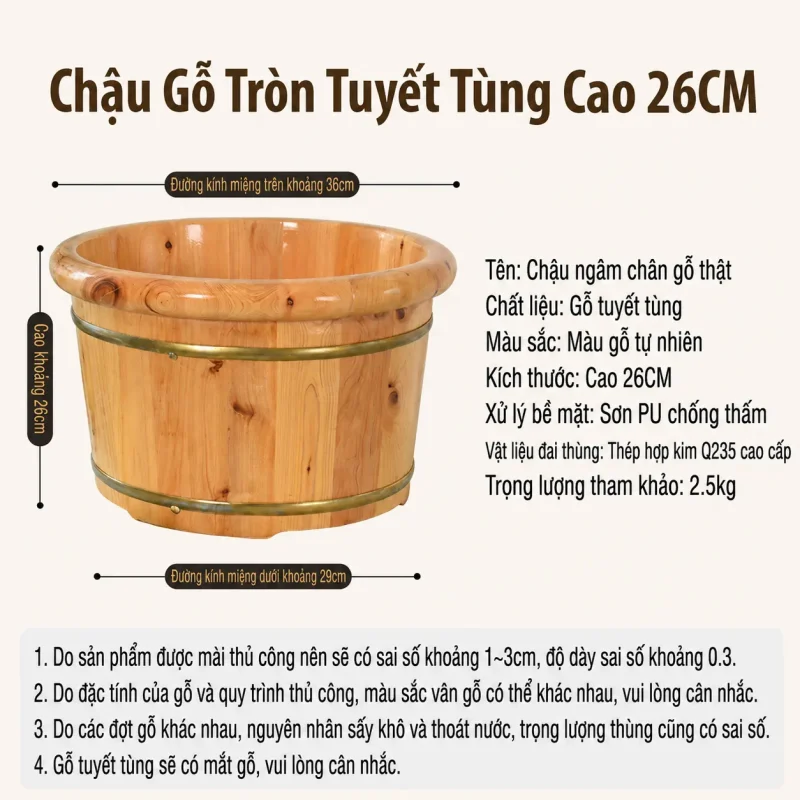 Chậu Ngâm Chân Gỗ Tuyết Tùng Bo Viền Cao Cấp – Thư Giãn, Giữ Nhiệt Tốt