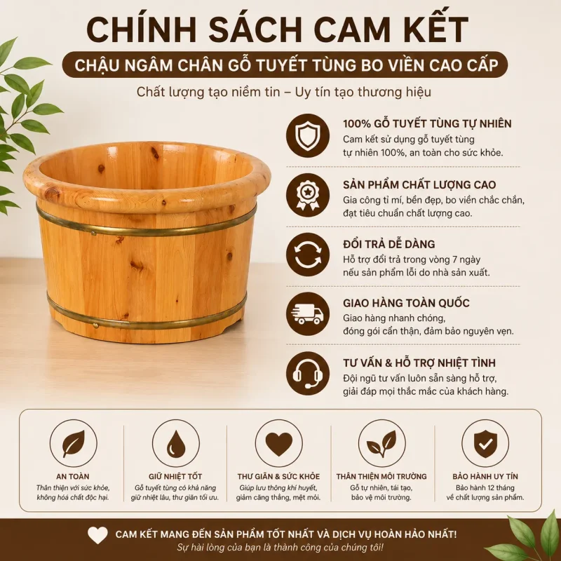 Chậu Ngâm Chân Gỗ Tuyết Tùng Bo Viền Cao Cấp – Thư Giãn, Giữ Nhiệt Tốt