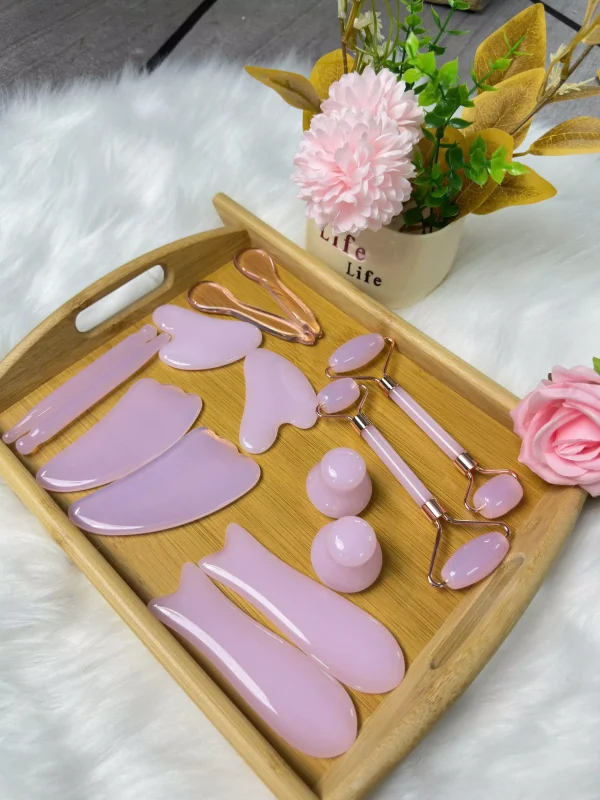 Bộ Đá Thạch Anh Hồng 14 Món Cao Cấp – Massage Mặt, Nâng Cơ, Thư Giãn | Dụng Cụ Massage Spa Chuyên Nghiệp