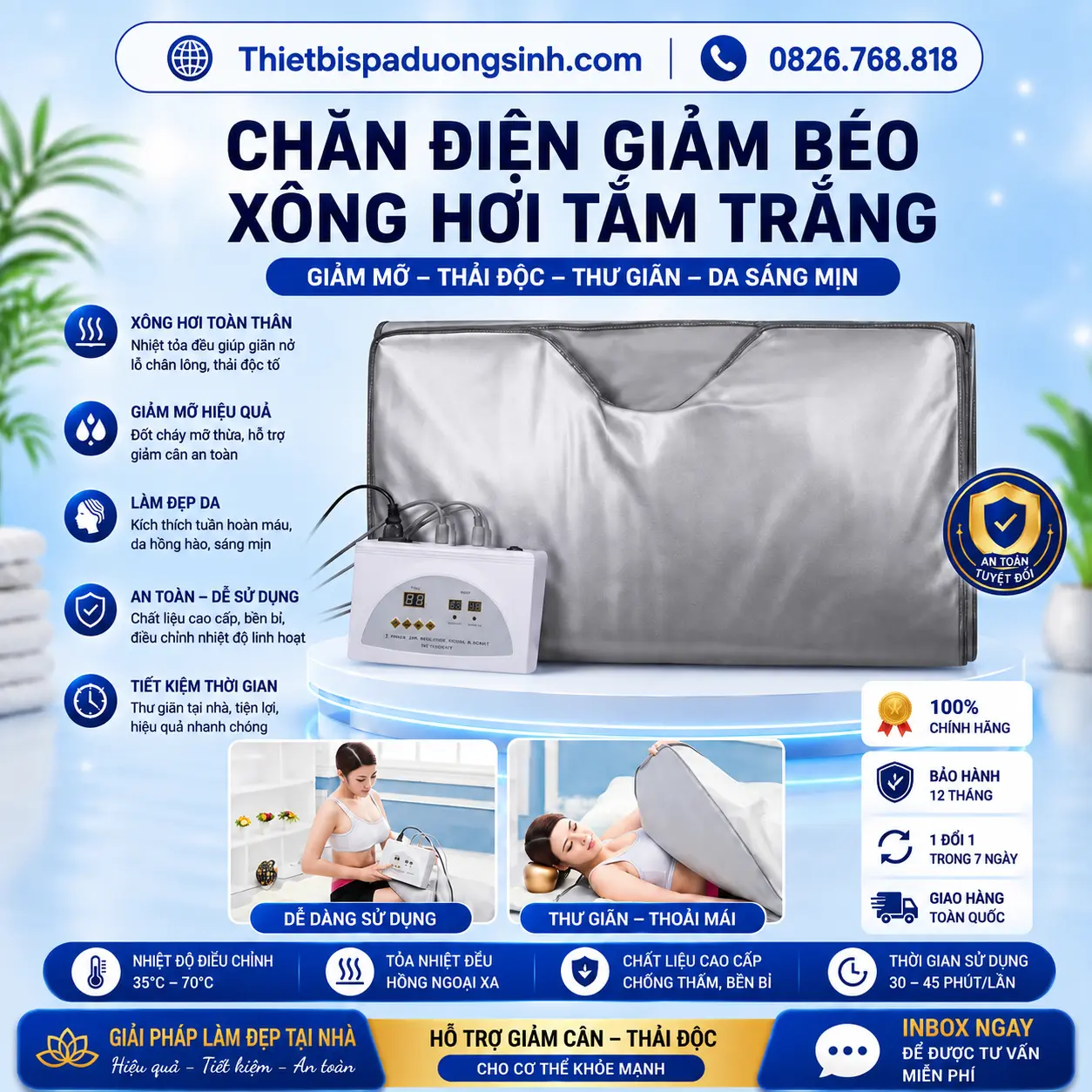 1 Chăn Điện Giảm Béo Tắm Trắng Xông Hơi 80x180cm – Chăn Xông Hơi Hấp Trắng Cho Spa