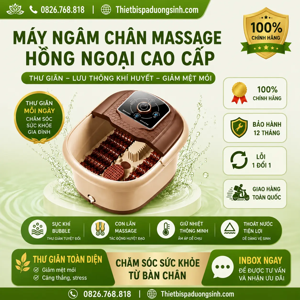 1 Máy Ngâm Chân Massage Cao Cấp – Bồn Ngâm Chân Tự Làm Nóng Nước, Sục Khí, Massage Thư Giãn