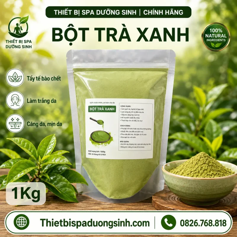 Bột Trà Xanh Nguyên Chất 100% Mặt Nạ Trà Xanh Đắp Mặt Bóc Bã Nhờn, Ngừa Mụn, Mờ Thâm 1000G