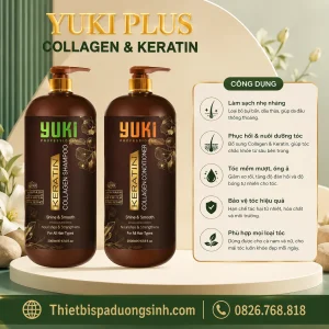 Dầu Gội Xả YUKI Plus Collagen & Keratin 2000ml– Chăm Sóc Tóc Mềm Mượt, Bóng Khỏe