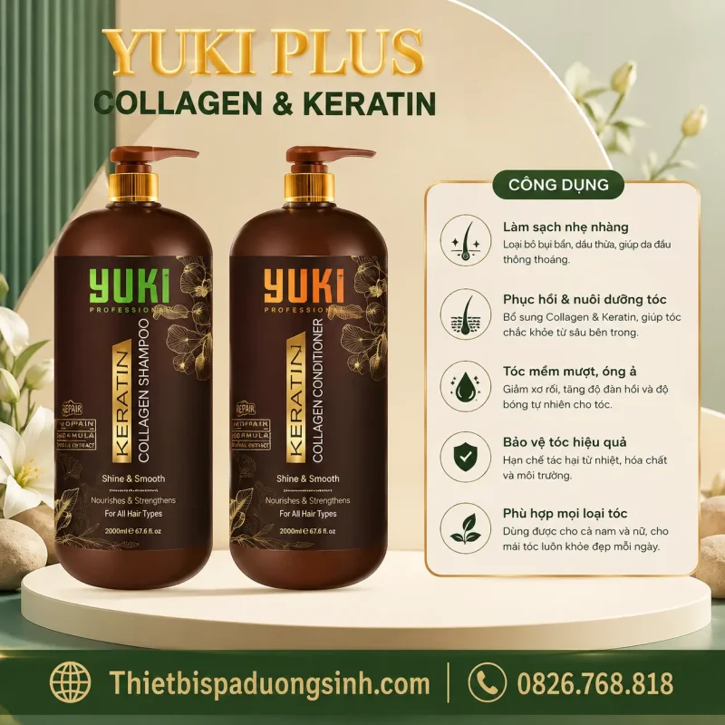 Dầu Gội Xả YUKI Plus Collagen & Keratin 2000ml– Chăm Sóc Tóc Mềm Mượt, Bóng Khỏe