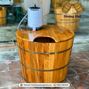 Thùng Xông Hơi Gỗ Pơ Mu – Bồn Tắm Tròn Gỗ Pơ Mu Cao Cấp, Kèm Máy Xông Hơi Mini