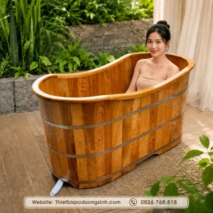 Bồn Tắm Gỗ Pơ Mu Dáng Miệng Cong Bo Viền