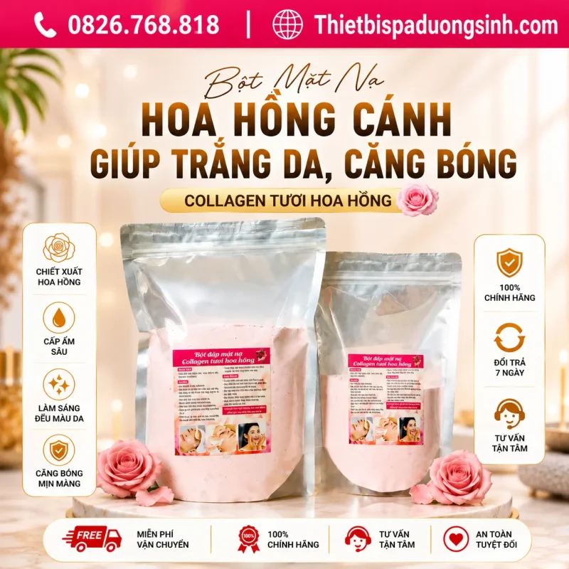Bột Dẻo Mặt Nạ Hoa Hồng Collagen Cánh Hoa Hồng 1000g – Mặt Nạ Đắp Mặt Dưỡng Da Mềm Mịn Cho Spa