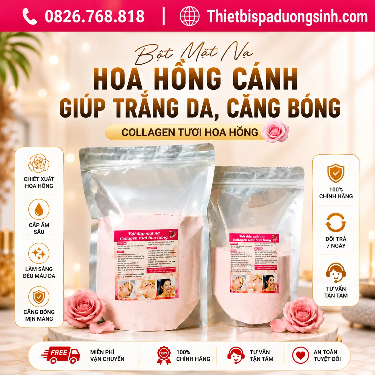 10 Bột Dẻo Mặt Nạ Hoa Hồng Collagen Cánh Hoa Hồng 1000g – Mặt Nạ Đắp Mặt Dưỡng Da Mềm Mịn Cho Spa