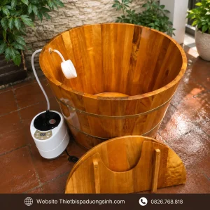 Thùng Xông Hơi Gỗ Pơ Mu – Bồn Tắm Tròn Gỗ Pơ Mu Cao Cấp, Kèm Máy Xông Hơi Mini