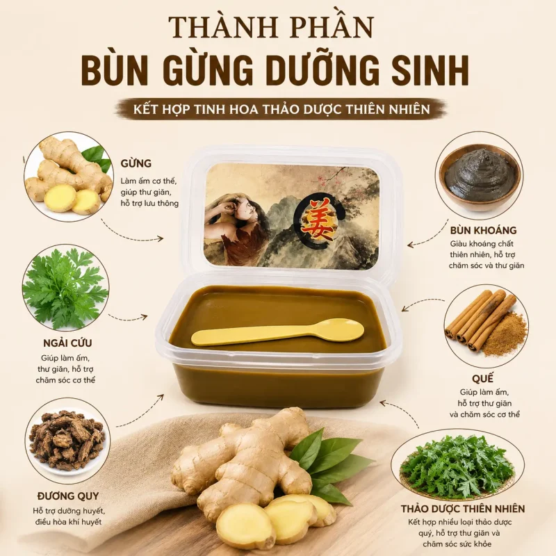 Bùn Gừng Dưỡng Sinh Giảm Béo Đắp Bùn Giảm Đau Nhức Xương Khớp Hộp 1kg