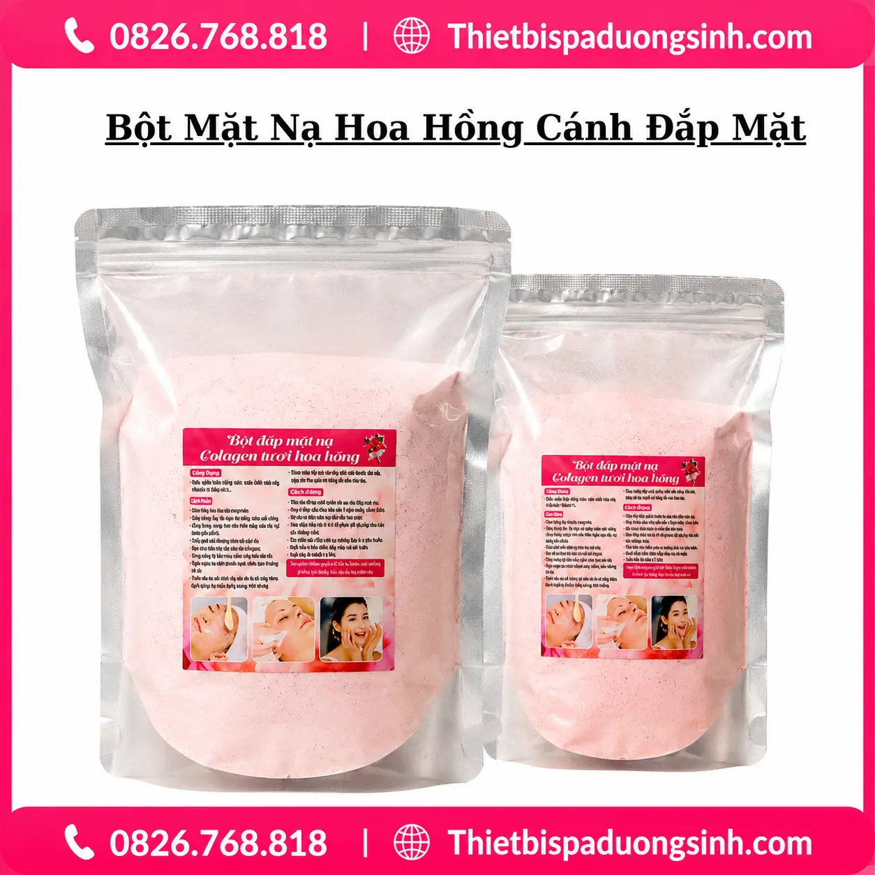 2 Bột Dẻo Mặt Nạ Hoa Hồng Collagen Cánh Hoa Hồng 1000g – Mặt Nạ Đắp Mặt Dưỡng Da Mềm Mịn Cho Spa