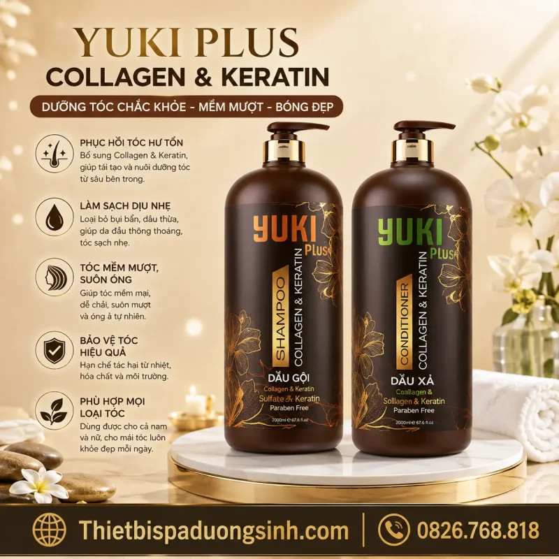 Dầu Gội Xả YUKI Plus Collagen & Keratin 2000ml– Chăm Sóc Tóc Mềm Mượt, Bóng Khỏe