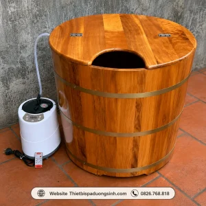 Thùng Xông Hơi Gỗ Pơ Mu – Bồn Tắm Tròn Gỗ Pơ Mu Cao Cấp, Kèm Máy Xông Hơi Mini