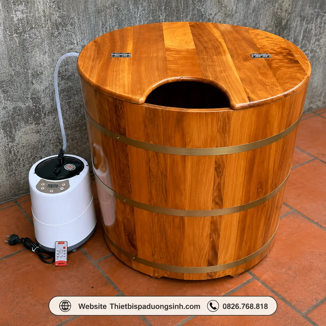 2 Thùng Xông Hơi Gỗ Pơ Mu – Bồn Tắm Tròn Gỗ Pơ Mu Cao Cấp, Kèm Máy Xông Hơi Mini