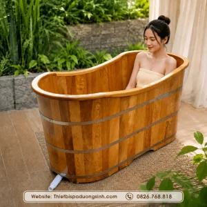 Bồn Tắm Gỗ Pơ Mu Dáng Miệng Cong Bo Viền