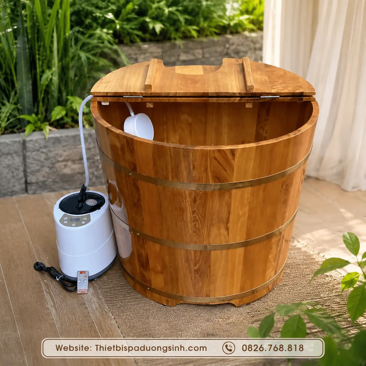 3 Thùng Xông Hơi Gỗ Pơ Mu – Bồn Tắm Tròn Gỗ Pơ Mu Cao Cấp, Kèm Máy Xông Hơi Mini