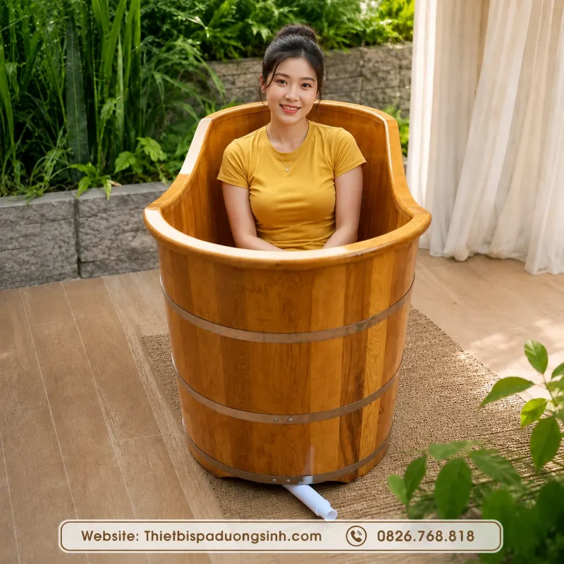 Bồn Tắm Gỗ Pơ Mu Dáng Miệng Cong Bo Viền