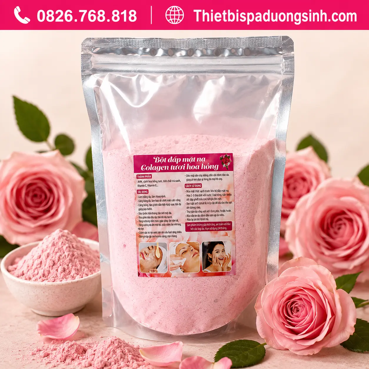 4 Bột Dẻo Mặt Nạ Hoa Hồng Collagen Cánh Hoa Hồng 1000g – Mặt Nạ Đắp Mặt Dưỡng Da Mềm Mịn Cho Spa