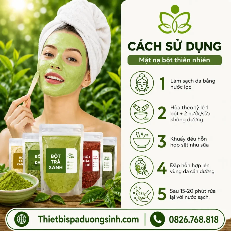 Bột Trà Xanh Nguyên Chất 100% Mặt Nạ Trà Xanh Đắp Mặt Bóc Bã Nhờn, Ngừa Mụn, Mờ Thâm 1000G