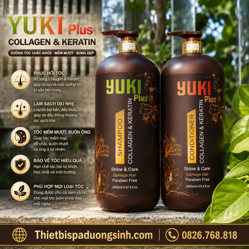 Dầu Gội Xả YUKI Plus Collagen & Keratin 2000ml– Chăm Sóc Tóc Mềm Mượt, Bóng Khỏe