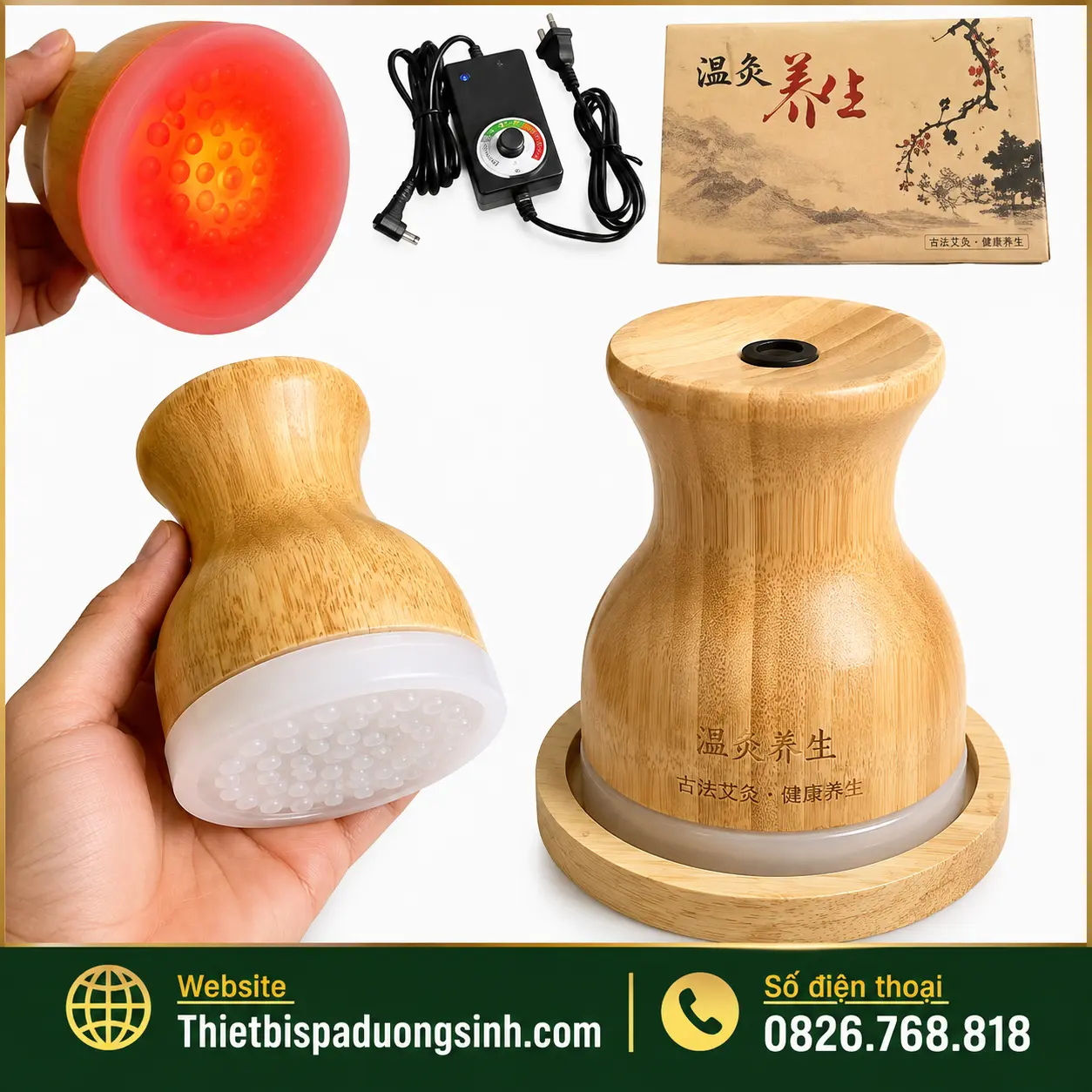 4 Cốc Nhiệt Hồng Quang – Cốc Hồng Quang Thần Cứu Trị Liệu Có Đèn Massage Đả Thông Kinh Lạc